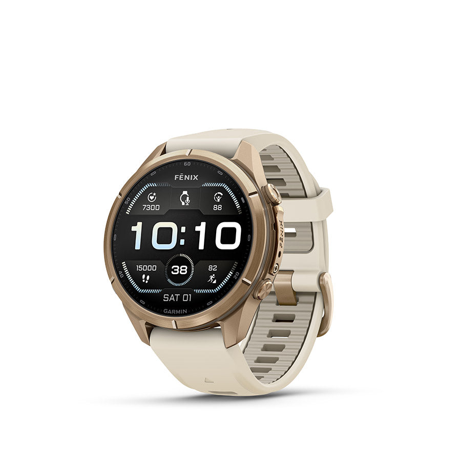Garmin fenix 9 Pro 43mm Watch Watch Color: Gold Wristband: Cream/ French Grey - Silicone