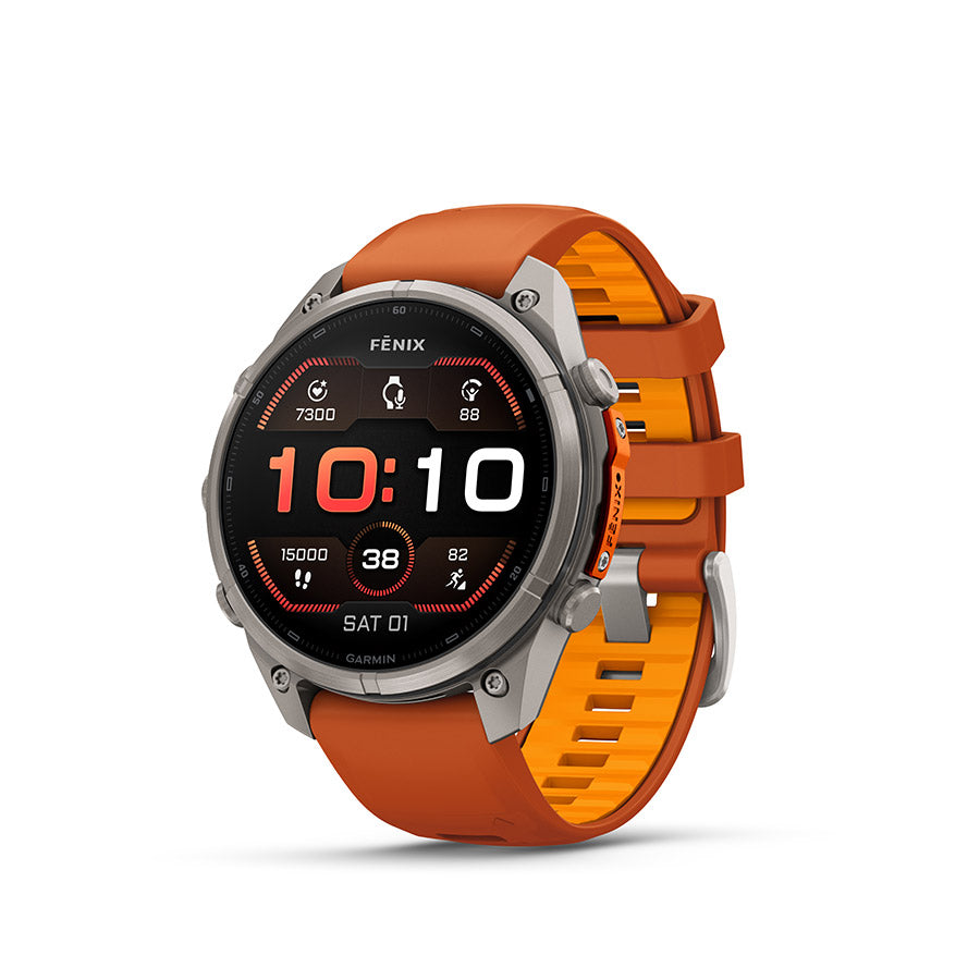 Garmin fenix 9 Pro 47mm Watch Watch Color: Titanium Wristband: Orange/ Spark Orange - Silicone