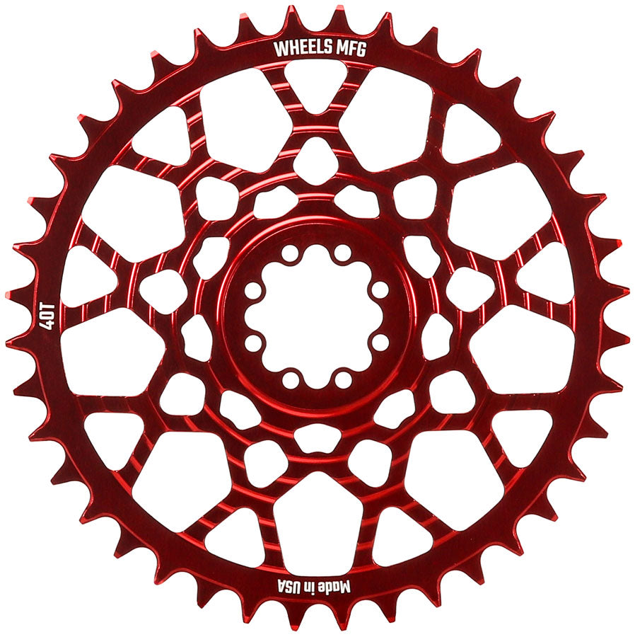 Wheels Manufacturing Gravel Direct Mount Chainring - 40t SRAM 8-Bolt Direct Mount 6.5mm Inboard Offset T-Type Chain Compatible Red