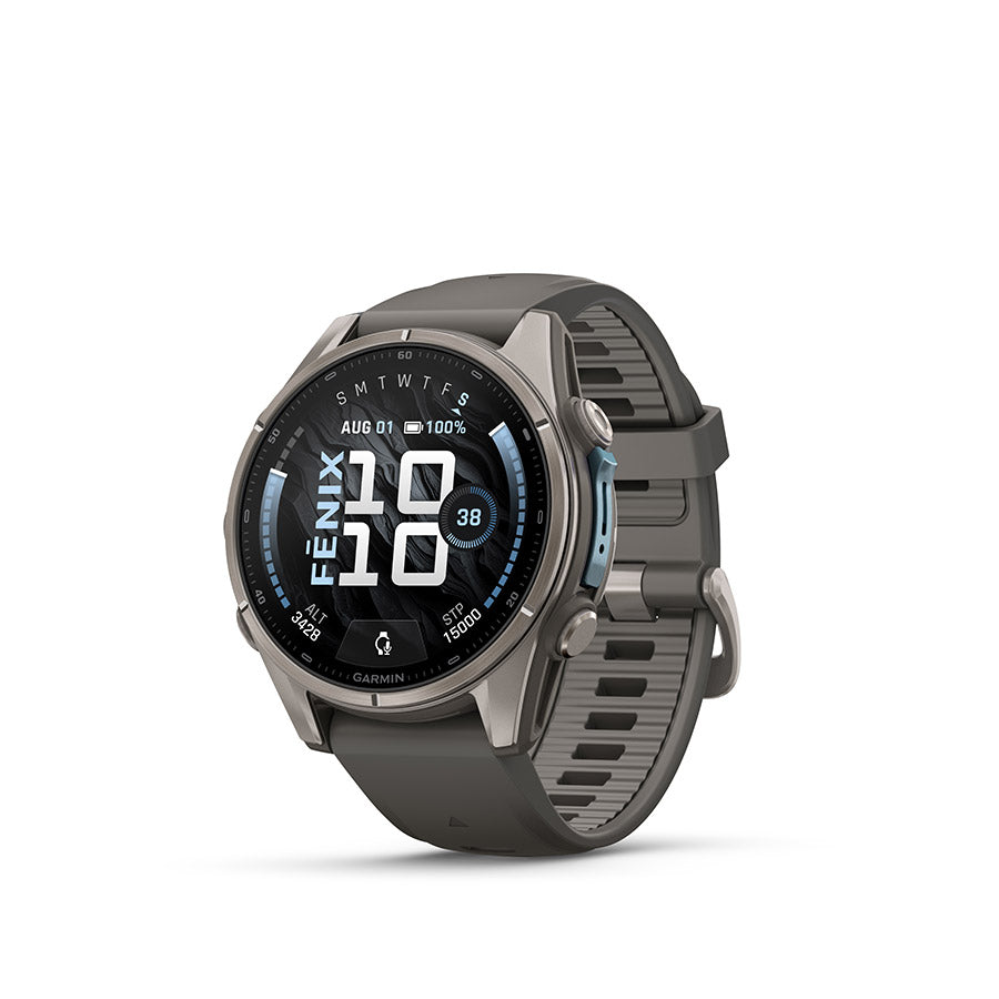 Garmin fenix 9 43mm Watch Watch Color: Titanium Wristband: Pebble Grey - Silicone