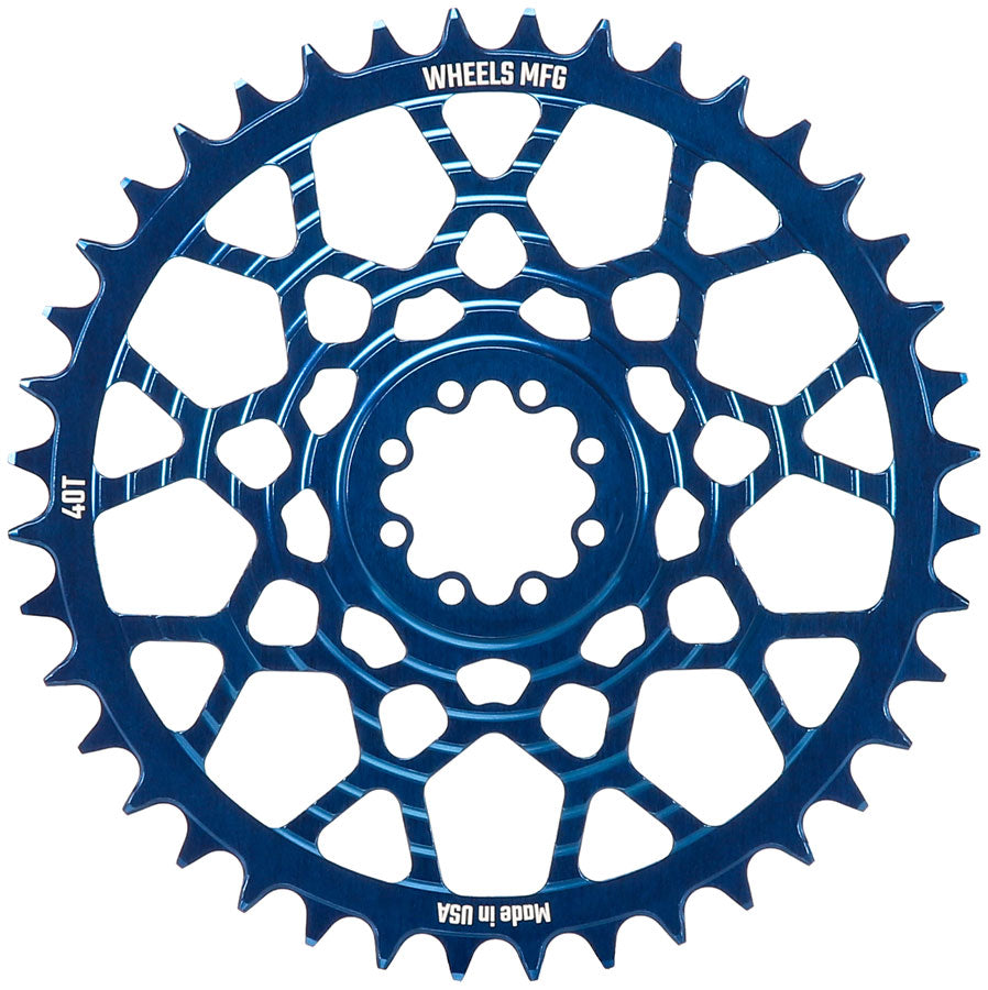 Wheels Manufacturing Gravel Direct Mount Chainring - 40t SRAM 8-Bolt Direct Mount 6.5mm Inboard OffsetT-Type Chain Compatible Blue