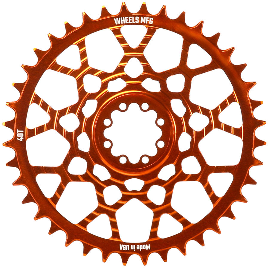 Wheels Manufacturing Gravel Direct Mount Chainring - 40t SRAM 8-Bolt Direct Mount 6.5mm Inboard OffsetT-Type Chain Compatible Orange