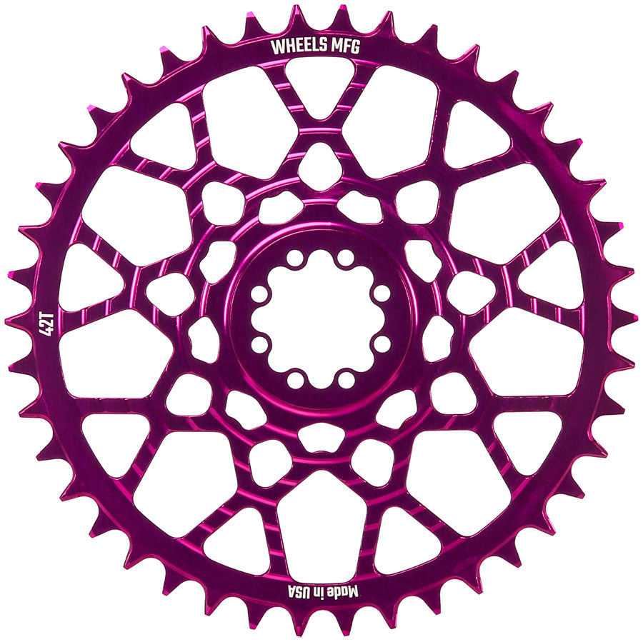 Wheels Manufacturing Gravel Direct Mount Chainring - 42t SRAM 8-Bolt Direct Mount 6.5mm Inboard Offset T-Type Chain Compatible Purple