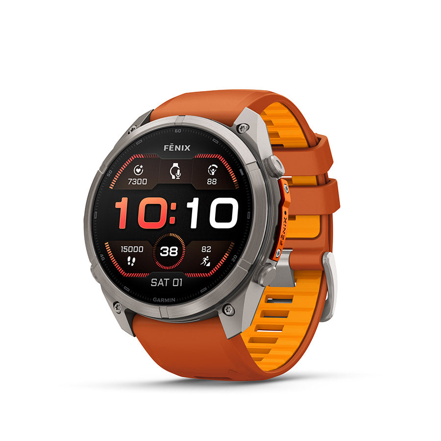 Garmin fenix 9 Pro 51mm Watch Watch Color: Titanium Wristband: Autumn Orange / Spark Orange - Silicone