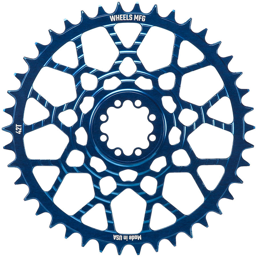 Wheels Manufacturing Gravel Direct Mount Chainring - 42t SRAM 8-Bolt Direct Mount 6.5mm Inboard Offset T-Type Chain Compatible Blue
