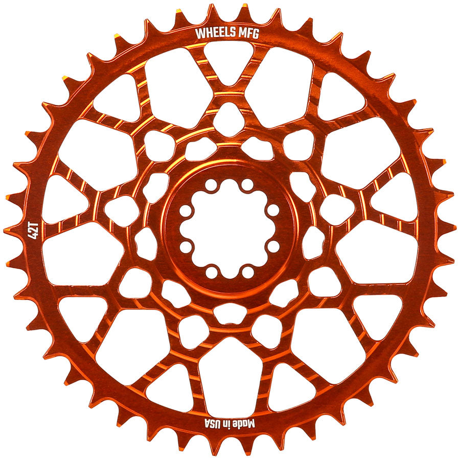 Wheels Manufacturing Gravel Direct Mount Chainring - 42t SRAM 8-Bolt Direct Mount 6.5mm Inboard Offset T-Type Chain Compatible Orange